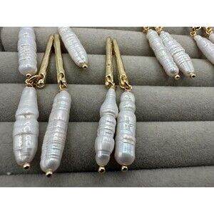 Biwa Long Freshwater Pearl Earrings with Textured Alloy Post